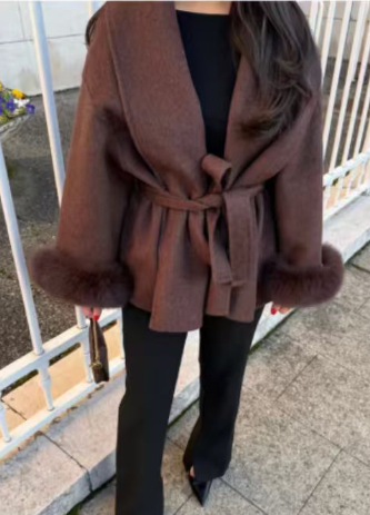 Charlotte - Elegant Short Coat with Fur Details