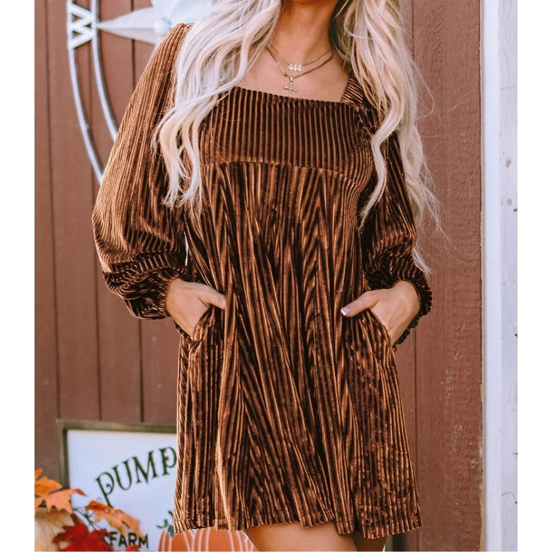 Leena - Velvet Square Neck Dress