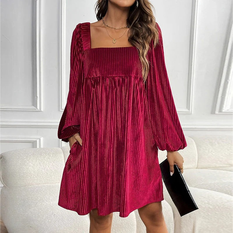 Leena - Velvet Square Neck Dress