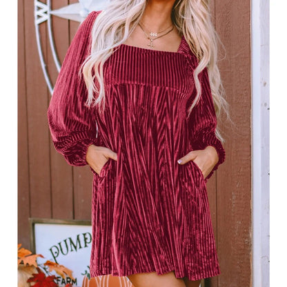 Leena - Velvet Square Neck Dress