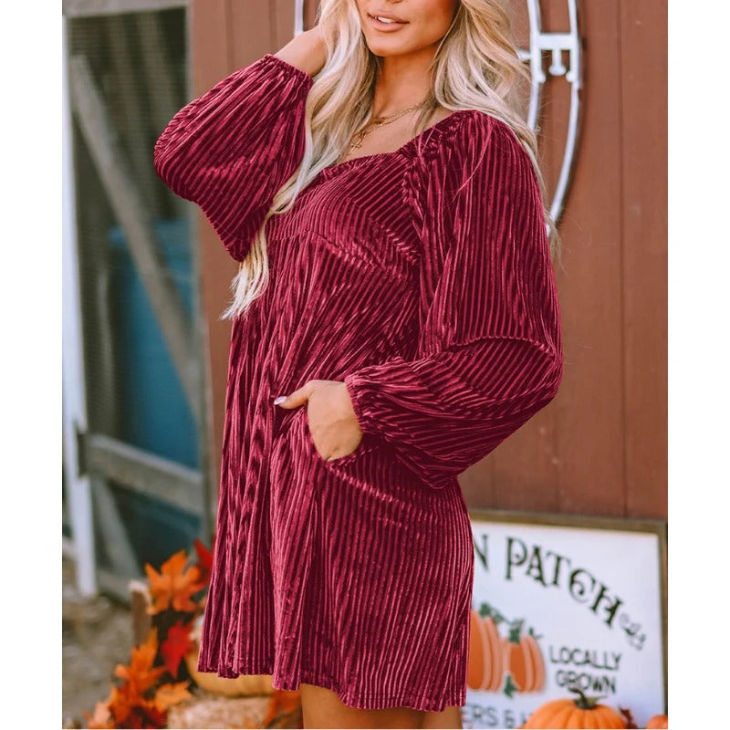 Leena - Velvet Square Neck Dress