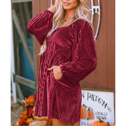 Leena - Velvet Square Neck Dress